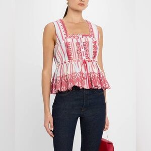 Damson Madder $155 NWT Amaya Embroidered Sleeveless Striped Peplum Blouse 10